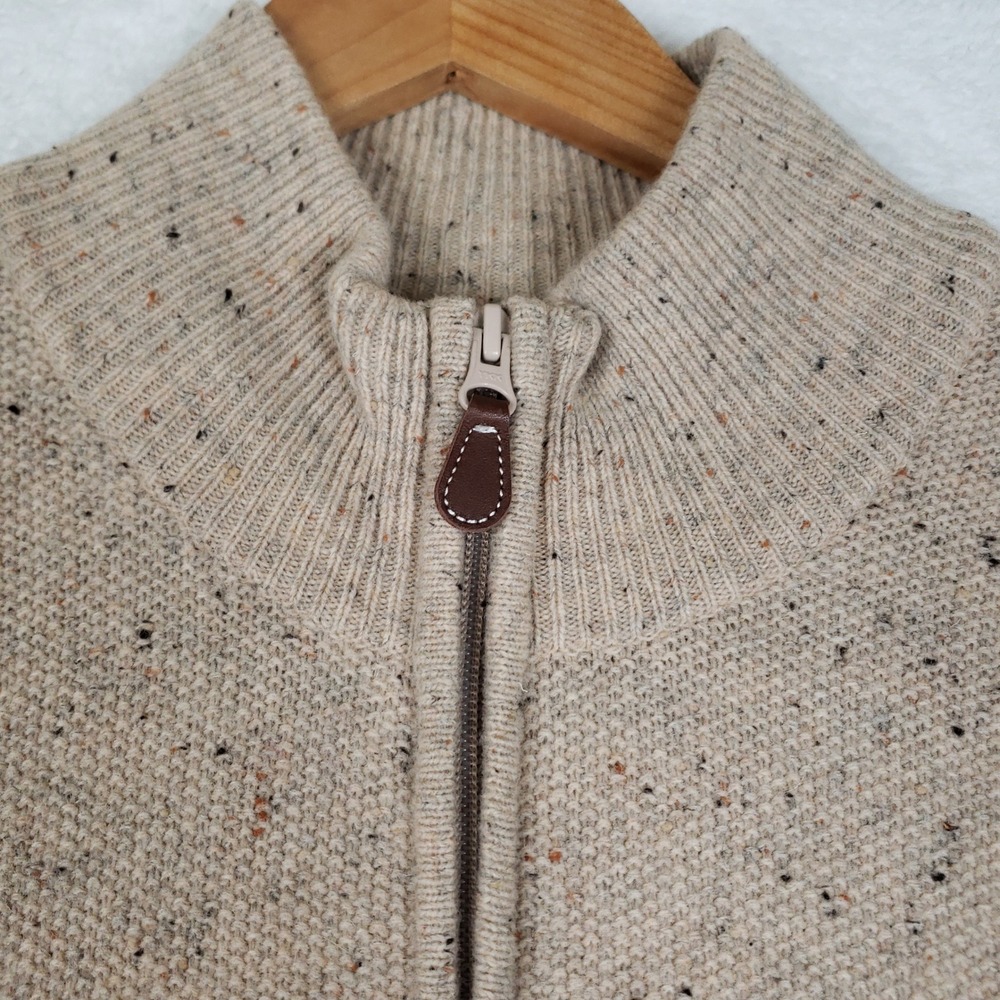 Jos. A. Bank M Lambswool Donegal Fleck Quarter Zip Sweater Beige Mock Fisherman - Picture 3 of 11